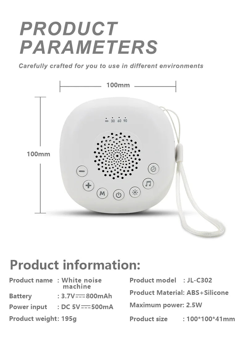 Machine à son Portable pour bébé, 6/10/20 chansons, bruit blanc, sons apaisants, Volume réglable, batterie Rechargeable intégrée