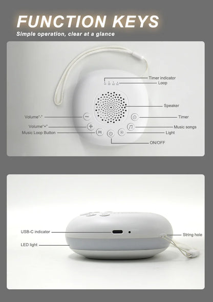 Machine à son Portable pour bébé, 6/10/20 chansons, bruit blanc, sons apaisants, Volume réglable, batterie Rechargeable intégrée