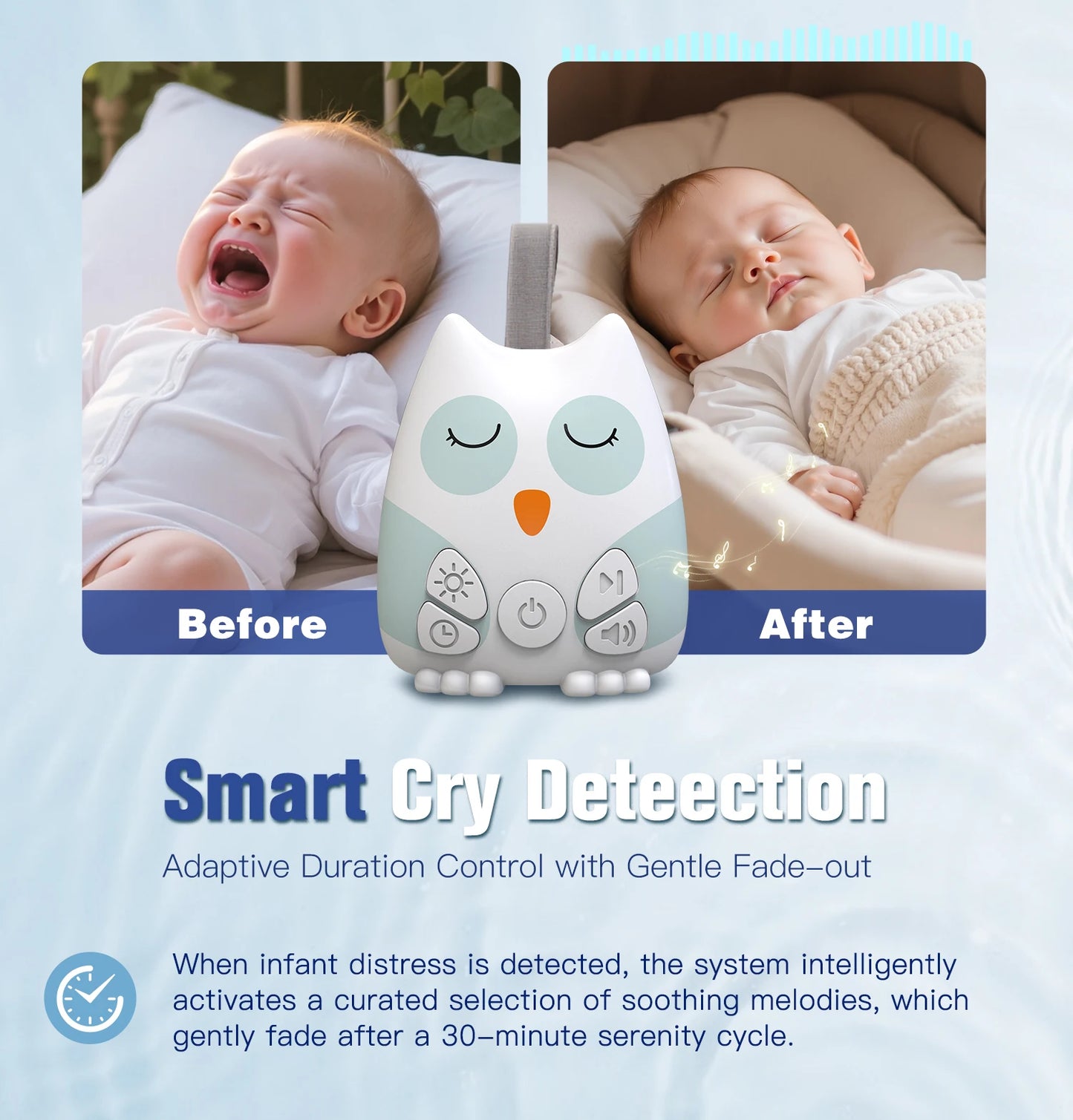 Machine à bruit blanc portable, assistant de sommeil pour bébé, détection intelligente des pleurs, 15 sons apaisants, veilleuse, minuterie, cadeau de naissance