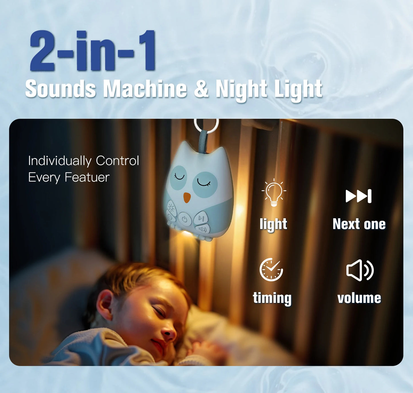 Machine à bruit blanc portable, assistant de sommeil pour bébé, détection intelligente des pleurs, 15 sons apaisants, veilleuse, minuterie, cadeau de naissance