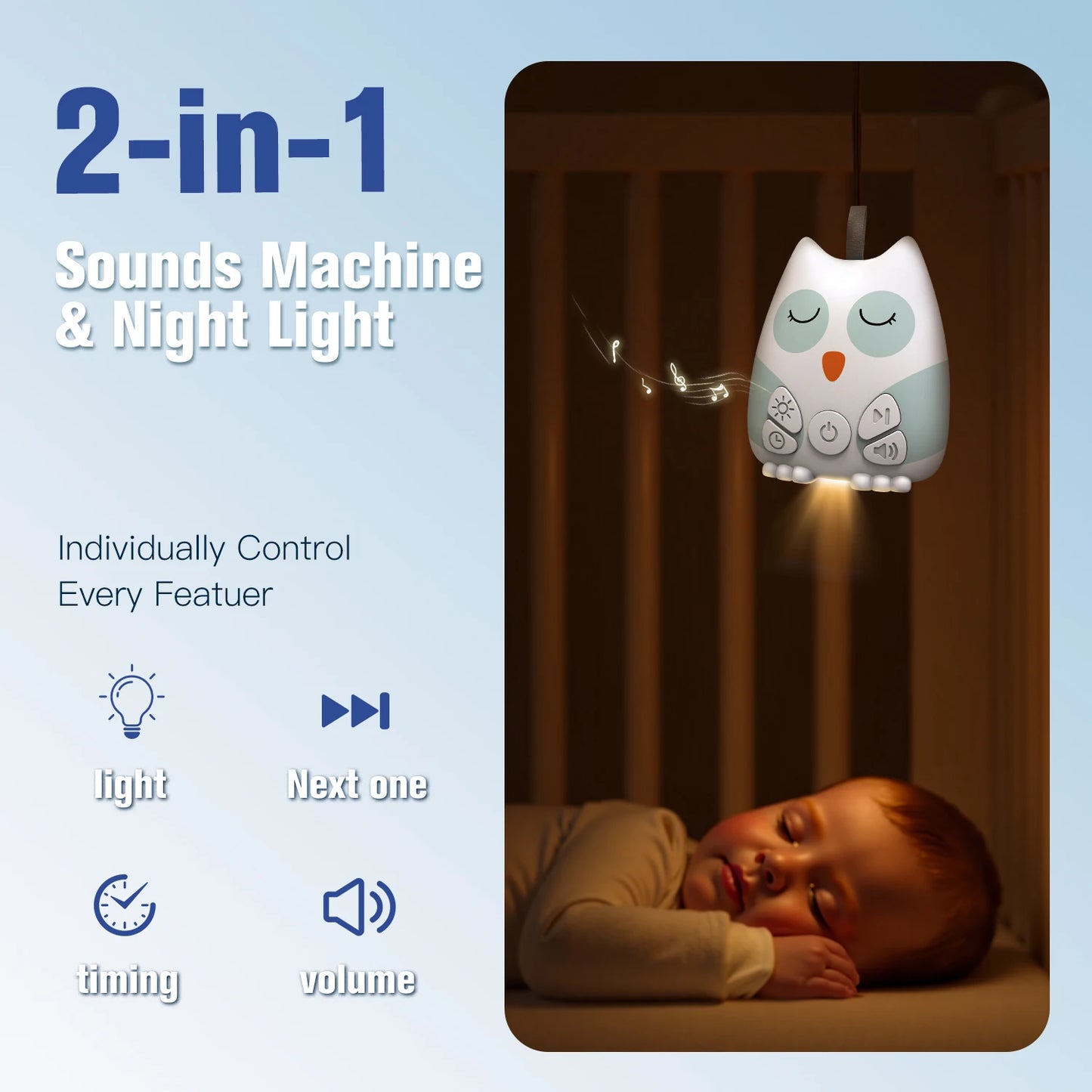 Machine à bruit blanc portable, assistant de sommeil pour bébé, détection intelligente des pleurs, 15 sons apaisants, veilleuse, minuterie, cadeau de naissance